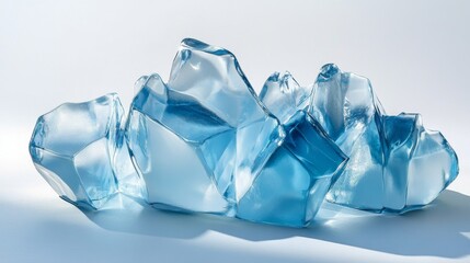 Cluster of Transparent Blue Ice Crystals on a White Background