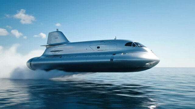 Futuristic Hydrofoil Concept: Silver Vehicle Gliding on Water