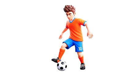 Obraz premium cartoon soccer players daring footwork mastering ball control, dynamic pose, 3d animation, isolated on transparent background