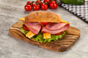 Sandwich ciabatta with mortadella and cheese