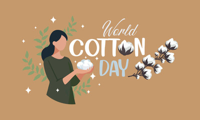 World Cotton day. special Vector cartoon illustration of a vintage woman and child celebrating a fun holiday party.