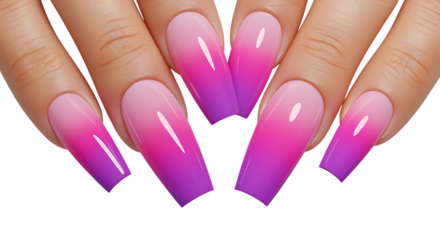 colorful gradient nails with elegant design on transparent background