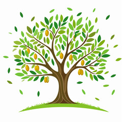 Stylized Tree with Green Leaves and Yellow and Purple Fruit Illustration