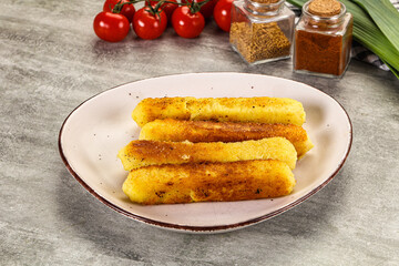 Crispy breaded mozarella cheese sticks