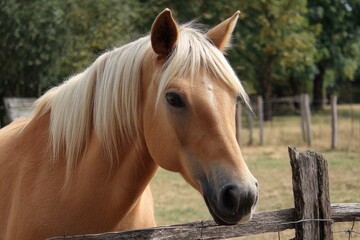 Obraz premium Palomino Horse Head. Beautiful Equine Portrait in Brown Nature