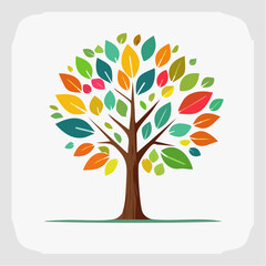 Obraz premium Stylized Tree with Vibrant Multicolored Leaves and Brown Trunk Illustration