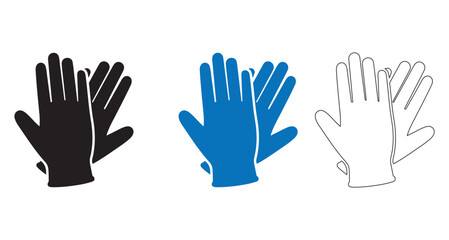 Fototapeta premium Three different styles of protective gloves black blue and outline for various uses