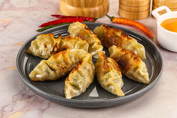 Japanese fried Gyoza stuffed dumplings