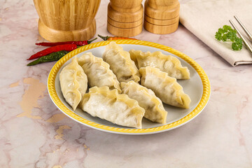 Japanese steamed Gyoza stuffed dumplings