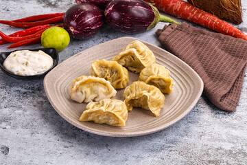 Steamed Nepali Momo stuffed dumplings