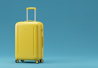 Vibrant Yellow Suitcase Isolated on Blue Background Ready for Vacation Travel and Adventure Awaits
