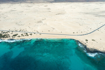 Aerial View of Road Crossing the Corralejo Sand Dunes, Fuerteventura