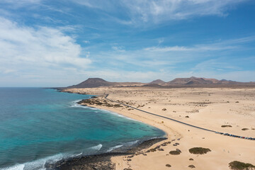 Aerial View of Road Crossing the Corralejo Sand Dunes, Fuerteventura