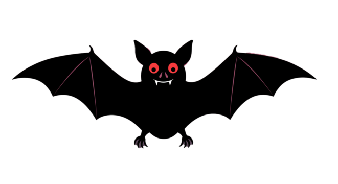 Illustration of a spooky bat with red eyes for halloween themed designs and decorations vector art on transparent background