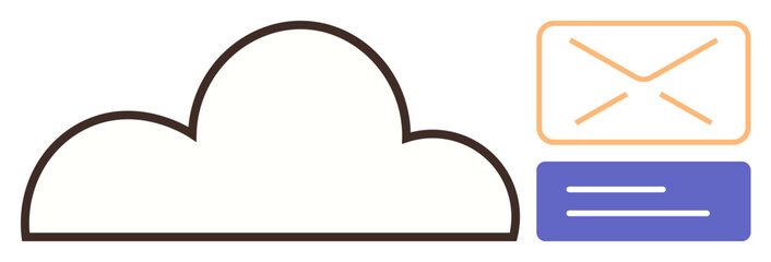 Cloud icon represents secure digital storage paired with email and document elements for effective online organization. Ideal for communication, collaboration, technology, file sharing, data storage