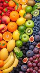 Photorealistic Rainbow Fruit Texture – Fresh Juicy Fruits for Kitchen Decor, Food Blog, Advertising, Packaging, Menu Design, Smoothie and Juice Promotion, Organic, Juicing, Detox, Wellness Concept