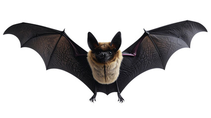 Obraz premium A cute cartoon bat, with a black body and purple wings, is isolated on a white background
