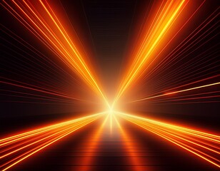 bright orange laser beam cutting through a dark room creating vivid light effects and shadows dynamic and futuristic atmosphere with strong contrast empty caption space on the side
