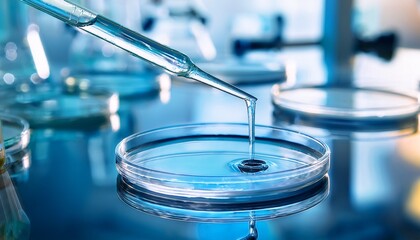 liquid being poured into petri dish with pipette in science research lab