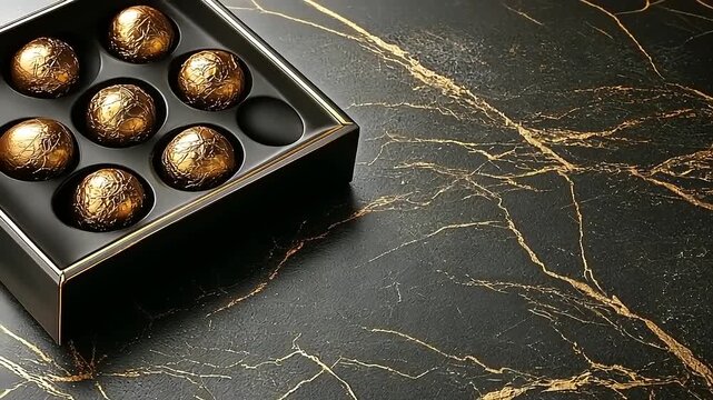 Decadent Delight: Golden Chocolate Truffles on Luxurious Marble Surface Video