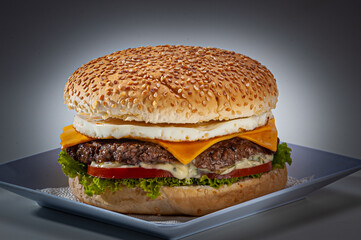 burger com queijo salada, queijo, cebola, bacon, tomate, maionese 
