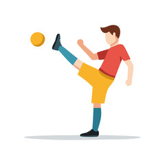 Young male player kicking a soccer ball flat vector illustration sport activity