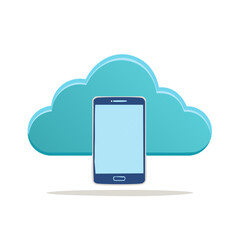 Cloud computing device. Smartphone and cloud illustration for file data storage, backup and sharing