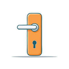 Orange door handle with keyhole illustration. Vector drawing of hardware with outline