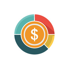 Obraz premium Colorful Pie Chart with Dollar Sign Illustrating Financial Data Analysis