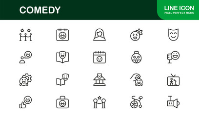 Minimal comedy icons designed for humor and entertainment industries. Perfect for apps, websites, and projects with professional, clean, and laughter-focused visuals.