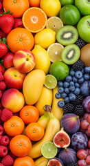 Photorealistic Rainbow Fruit Texture &ndash; Fresh Juicy Fruits for Kitchen Decor, Food Blog, Advertising, Packaging, Menu Design, Smoothie and Juice Promotion, Organic, Juicing, Detox, Wellness Concept