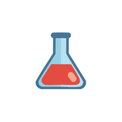 Cartoon Erlenmeyer flask filled with red liquid and a single bubble