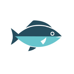 Fototapeta premium Flat design illustration of a swimming fish with blue and teal tones and a simple eye.