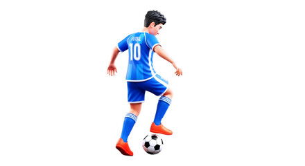 Obraz premium 3d cartoon soccer player mastering ball control, dynamic pose, futuristic style, isolated on transparent background