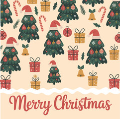 
A Christmas square-shaped layout background with gift boxes, Christmas trees 