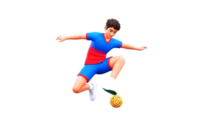 3d cartoon takraw athlete leaping, spinning, and kicking, dynamic action pose, unstoppable skill, isolated on transparent background