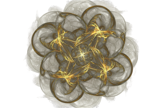 Golden Fractal Flower isolated on transparent background - Powered by Adobe
