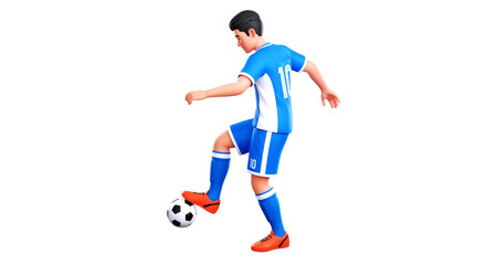 Fototapeta premium animated soccer player effortless ball control, dynamic pose, 3d cartoon character, isolated on transparent background