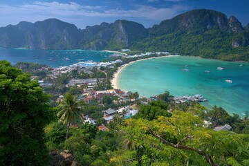 Phi Phi Viewpoint. Scenic Overlook of Tropical Koh Phi-Phi Don Island, Thailand