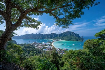 Phi Phi Viewpoint. Stunning Island Coast View with Lush Tropical Trees