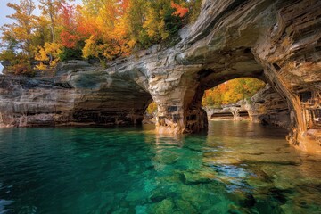 Pictured Rocks Michigan 2017 National Park. Fall Arch Formation by Lake Superior Water