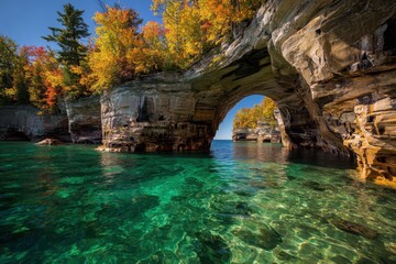 Pictured Rocks Michigan. Fall Arch Formation in Lake Superior National Park