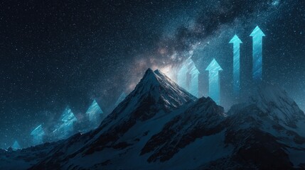 Ascending Arrows Above Mountain Peaks Representing Growth and Success.