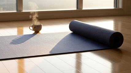 Morning yoga and coffee serenity by the window