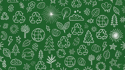 Green earth day doodle pattern with nature icons