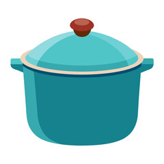 Flat style ceramic soup pot with lid vector illustration