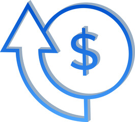 Dollar Currency Icon with Upward Arrow Isolated on Transparent Background
