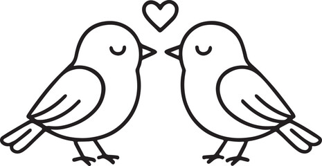 Love Birds: A charming illustration of two adorable birds, embracing love with a heart symbol. A simple, heartwarming design expressing affection.