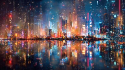 Fototapeta premium Sense Of Wonder in Abstract Futuristic Smart City: A Hub of Innovation and Advancement