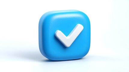Blue verified 3d icon with white tick check mark isolated on white background. Verification badge. Social media user account verification Stock Illustration
